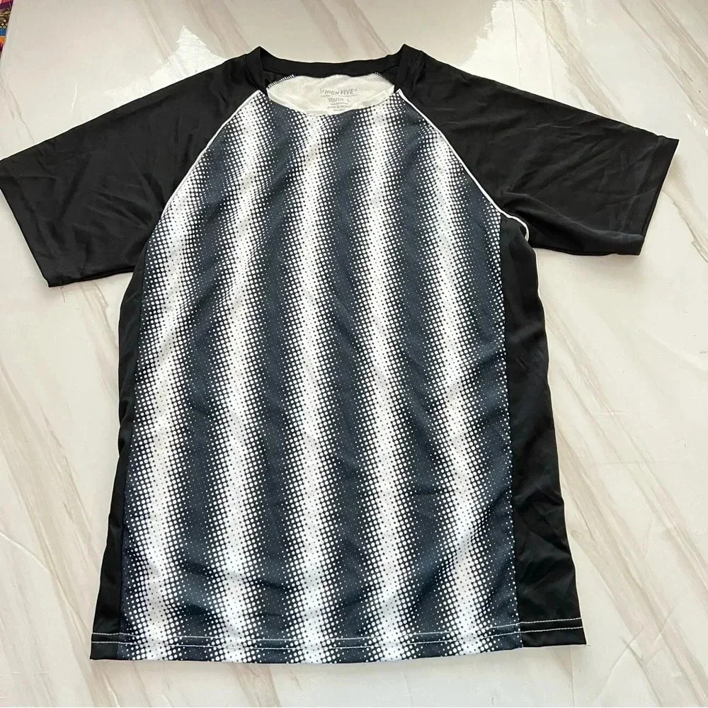 High Five Sport Youth Size Large Jersey Back Mesh Black/White Short Sleeve